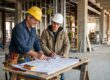 Master electrician reviewing blueprints with a young apprentice at a South Louisiana job site
