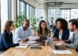 Diverse group of employees meeting in a modern office