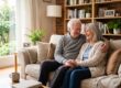 Happy older couple relaxing together at home